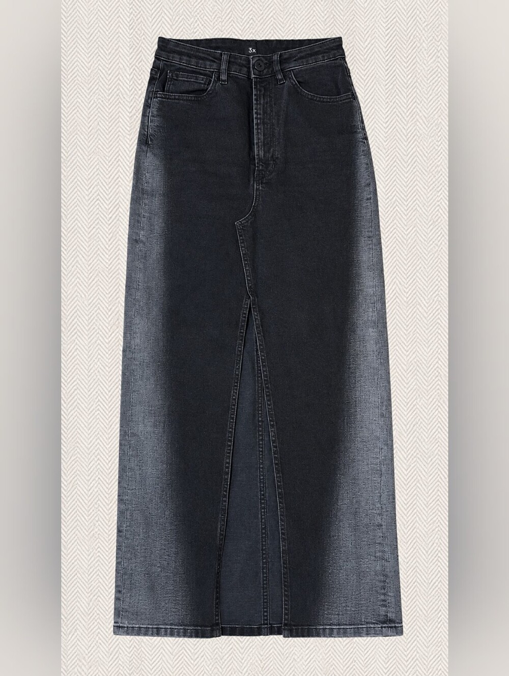 3x1 Elizabella Maxi Black Atlantic Ombre Denim Maxi Skirt Size 26 Made in Italy